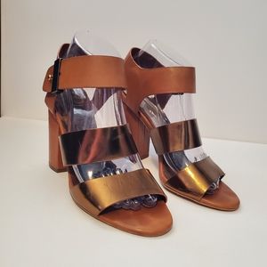 Sam Edelman Yelena Cognac/Tan Metallic Bronze Block Heels Sandals- size 8
